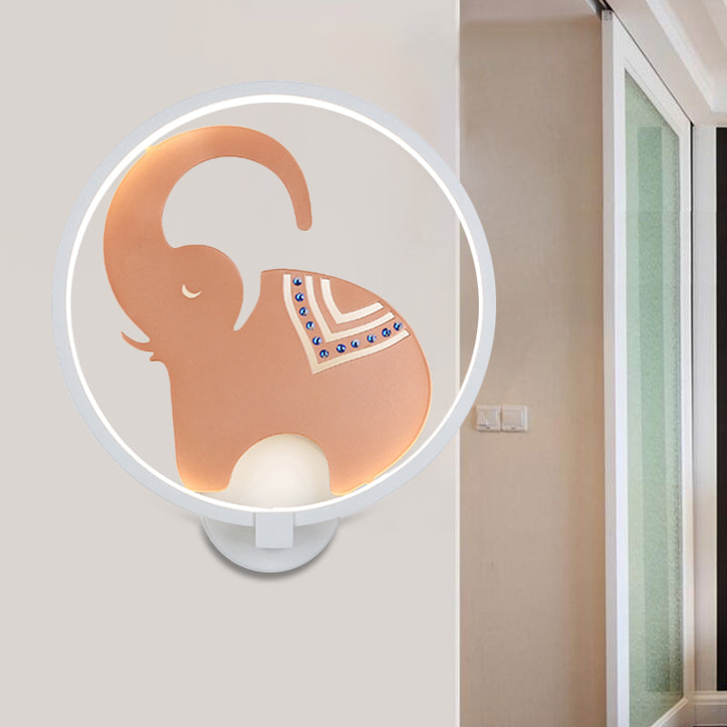 Vivolux | Postmodern Stil Zirkuläre Metallische Wandlampe LED Elefant Wandbeleuchtung Fixture in Weiß-Rot/Schwarz-Rot/Weiß-Gold für Schlafzimmer, Warm/Weiß Licht