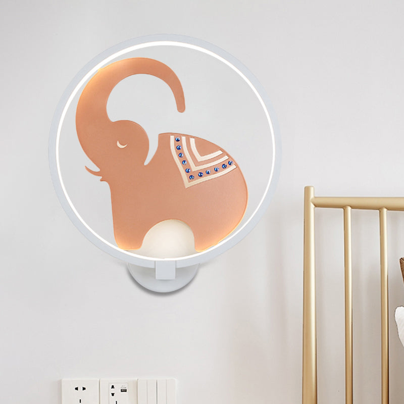 Vivolux | Postmodern Stil Zirkuläre Metallische Wandlampe LED Elefant Wandbeleuchtung Fixture in Weiß-Rot/Schwarz-Rot/Weiß-Gold für Schlafzimmer, Warm/Weiß Licht