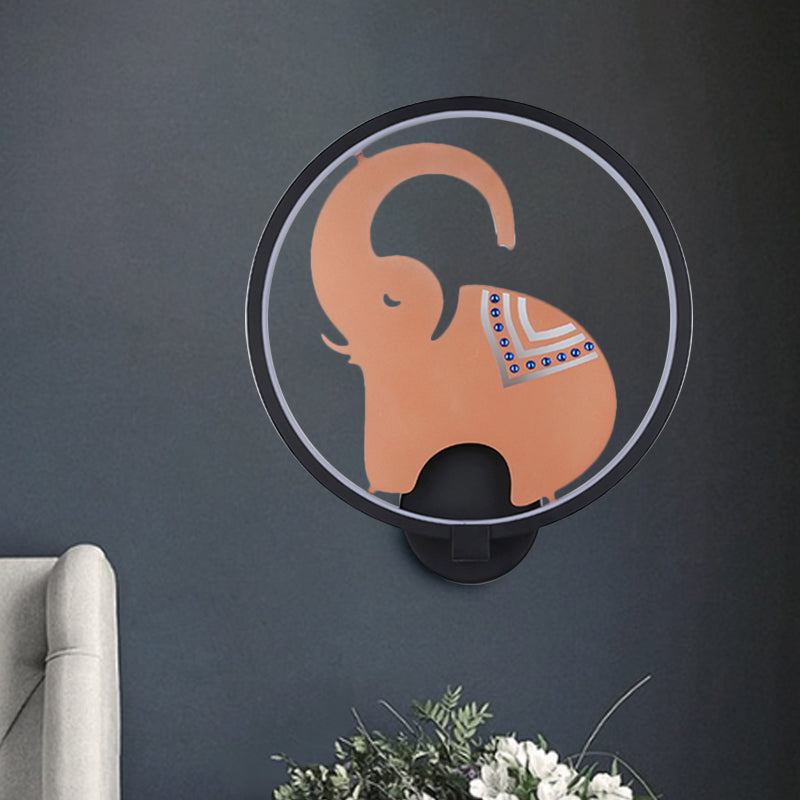 Vivolux | Postmodern Stil Zirkuläre Metallische Wandlampe LED Elefant Wandbeleuchtung Fixture in Weiß-Rot/Schwarz-Rot/Weiß-Gold für Schlafzimmer, Warm/Weiß Licht