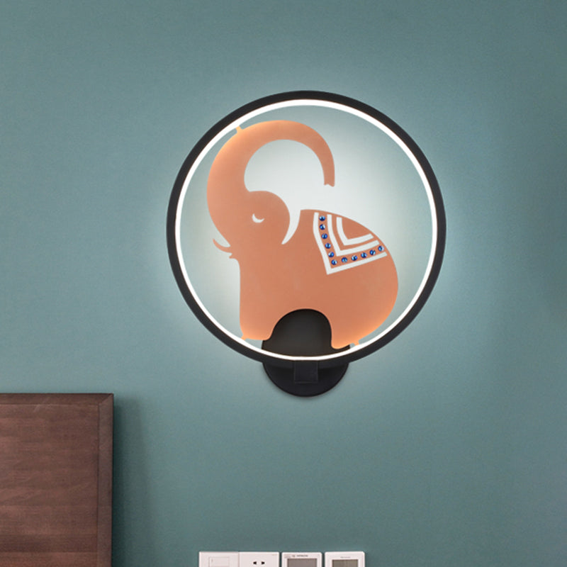 Vivolux | Postmodern Stil Zirkuläre Metallische Wandlampe LED Elefant Wandbeleuchtung Fixture in Weiß-Rot/Schwarz-Rot/Weiß-Gold für Schlafzimmer, Warm/Weiß Licht