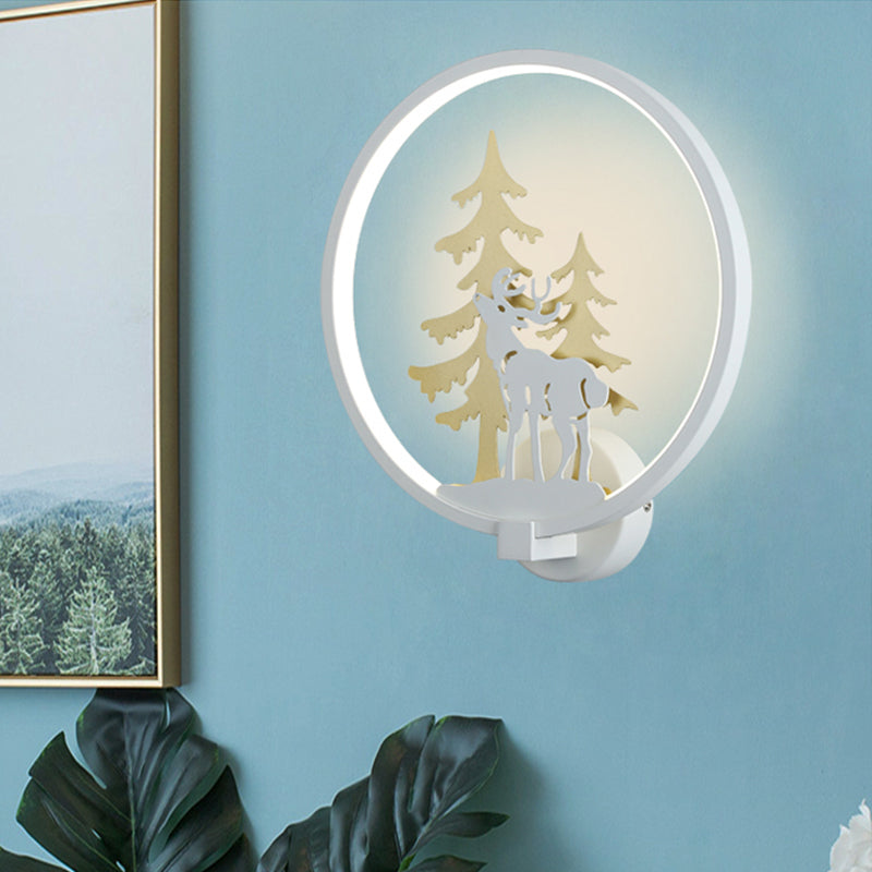 Vivolux | Schwarz/Weiß Rund Reh und Baum Wandmural Licht Minimalistischer Stil LED Metall Wandbeleuchtung, Warm/Weiß Licht