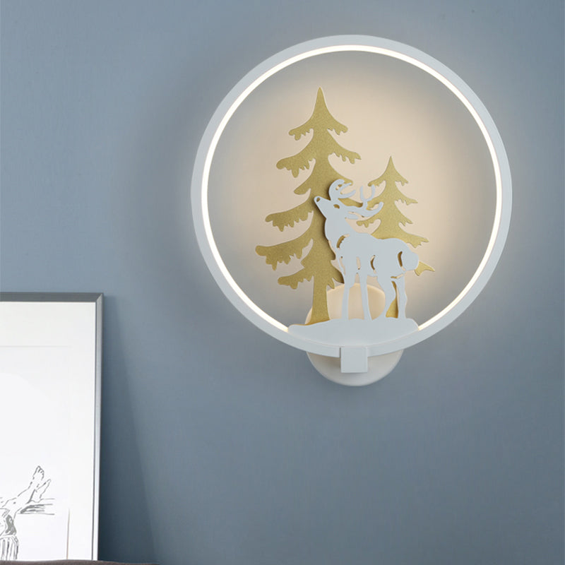 Vivolux | Schwarz/Weiß Rund Reh und Baum Wandmural Licht Minimalistischer Stil LED Metall Wandbeleuchtung, Warm/Weiß Licht