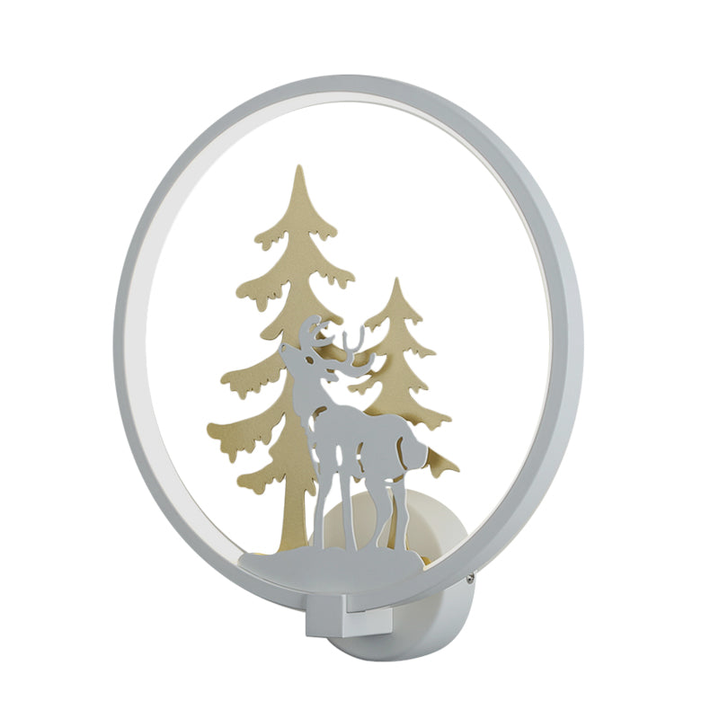 Vivolux | Schwarz/Weiß Rund Reh und Baum Wandmural Licht Minimalistischer Stil LED Metall Wandbeleuchtung, Warm/Weiß Licht