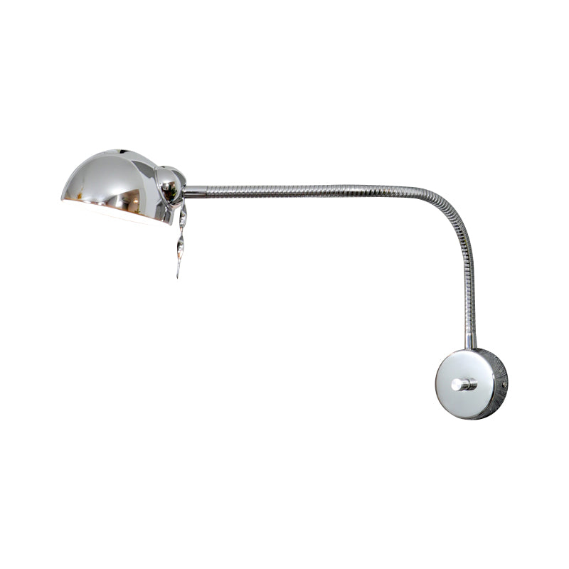 Vivolux | 1 Glühbirne Dome Shade Wandlampe mit flexiblem Arm Vintage Chrom/Weiß Metallic Wandleuchte für Nachttisch