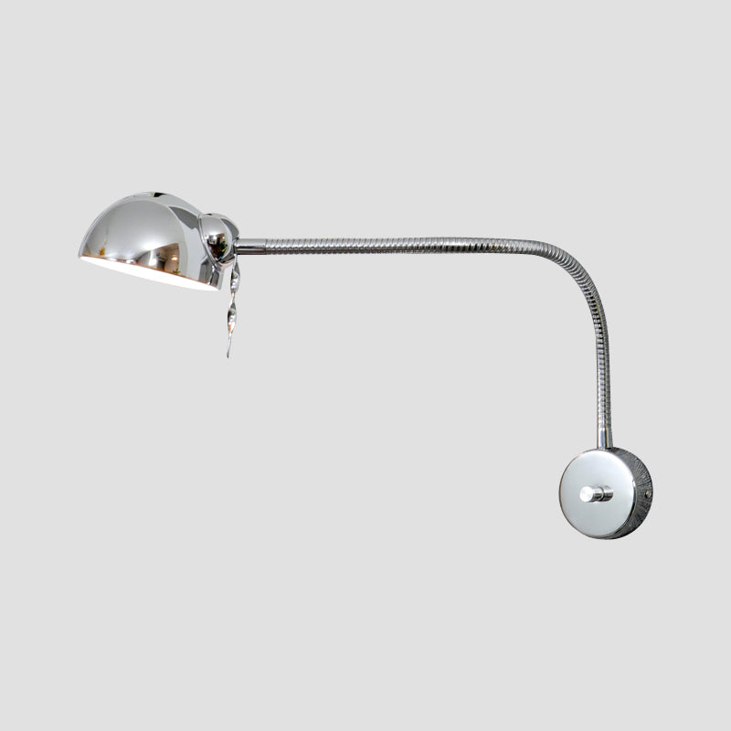 Vivolux | 1 Glühbirne Dome Shade Wandlampe mit flexiblem Arm Vintage Chrom/Weiß Metallic Wandleuchte für Nachttisch
