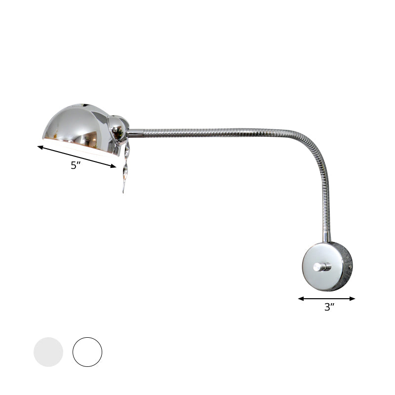 Vivolux | 1 Glühbirne Dome Shade Wandlampe mit flexiblem Arm Vintage Chrom/Weiß Metallic Wandleuchte für Nachttisch