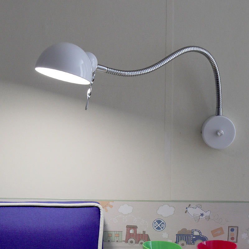 Vivolux | 1 Glühbirne Dome Shade Wandlampe mit flexiblem Arm Vintage Chrom/Weiß Metallic Wandleuchte für Nachttisch