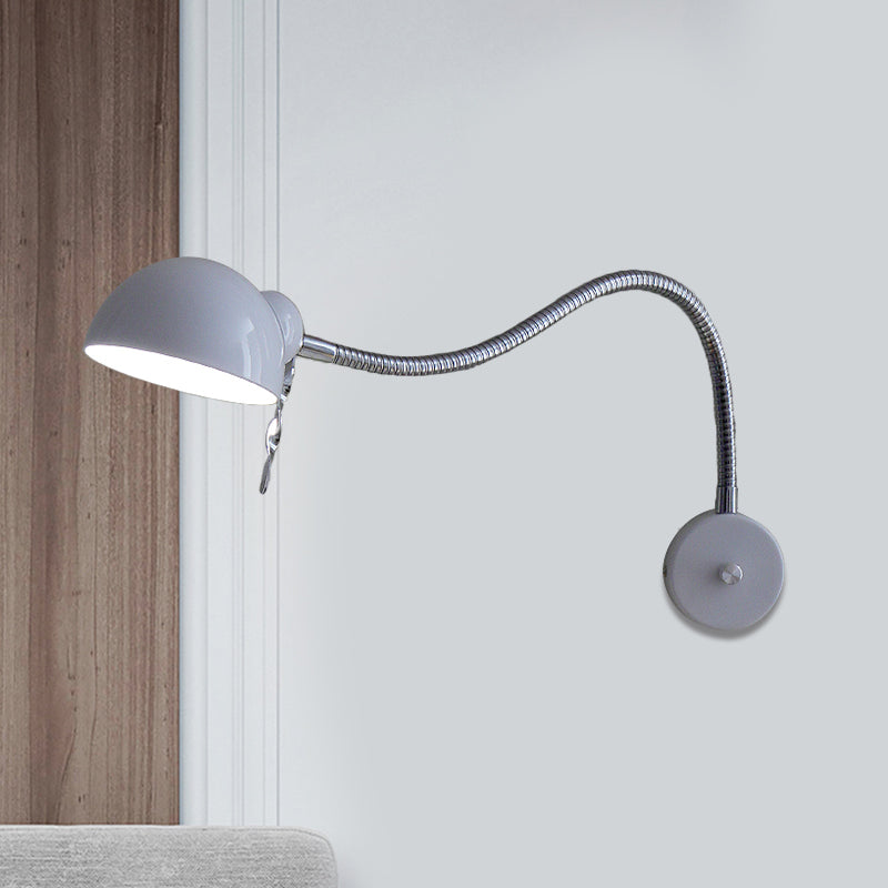 Vivolux | 1 Glühbirne Dome Shade Wandlampe mit flexiblem Arm Vintage Chrom/Weiß Metallic Wandleuchte für Nachttisch