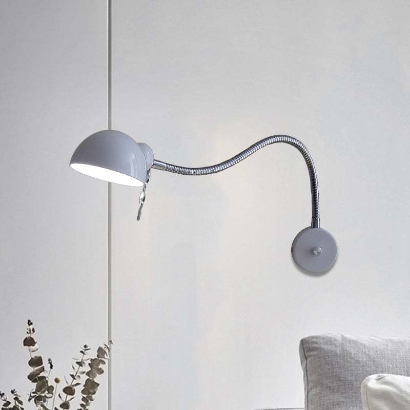 Vivolux | 1 Glühbirne Dome Shade Wandlampe mit flexiblem Arm Vintage Chrom/Weiß Metallic Wandleuchte für Nachttisch