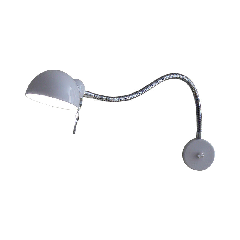 Vivolux | 1 Glühbirne Dome Shade Wandlampe mit flexiblem Arm Vintage Chrom/Weiß Metallic Wandleuchte für Nachttisch
