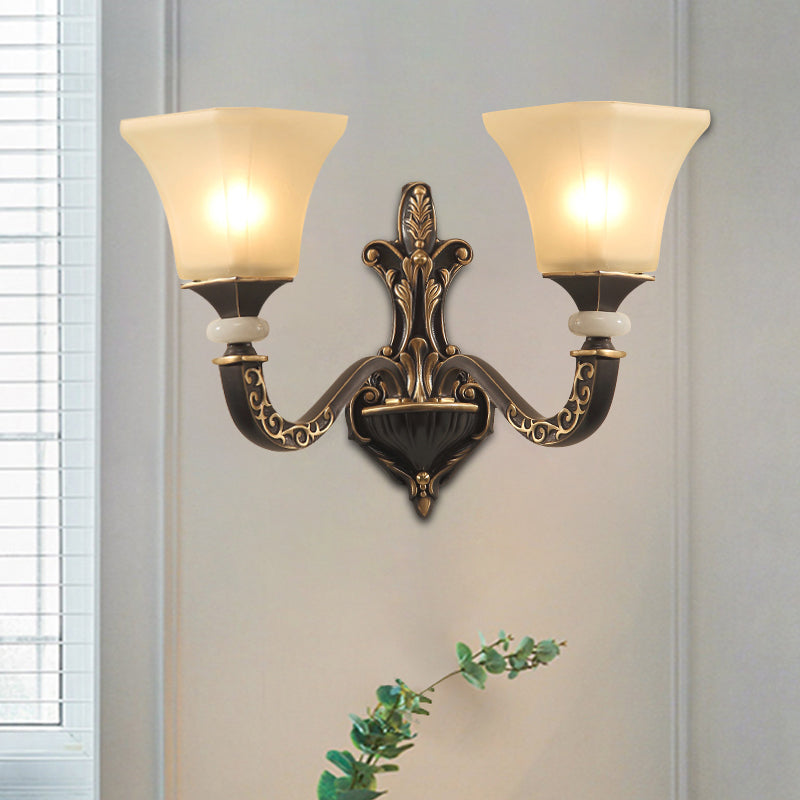 Vivolux | Schwarz 1/2-Glühbirne Wandmontierte Leuchten Retro Milchglas Auslauf Schirm Wandlampe