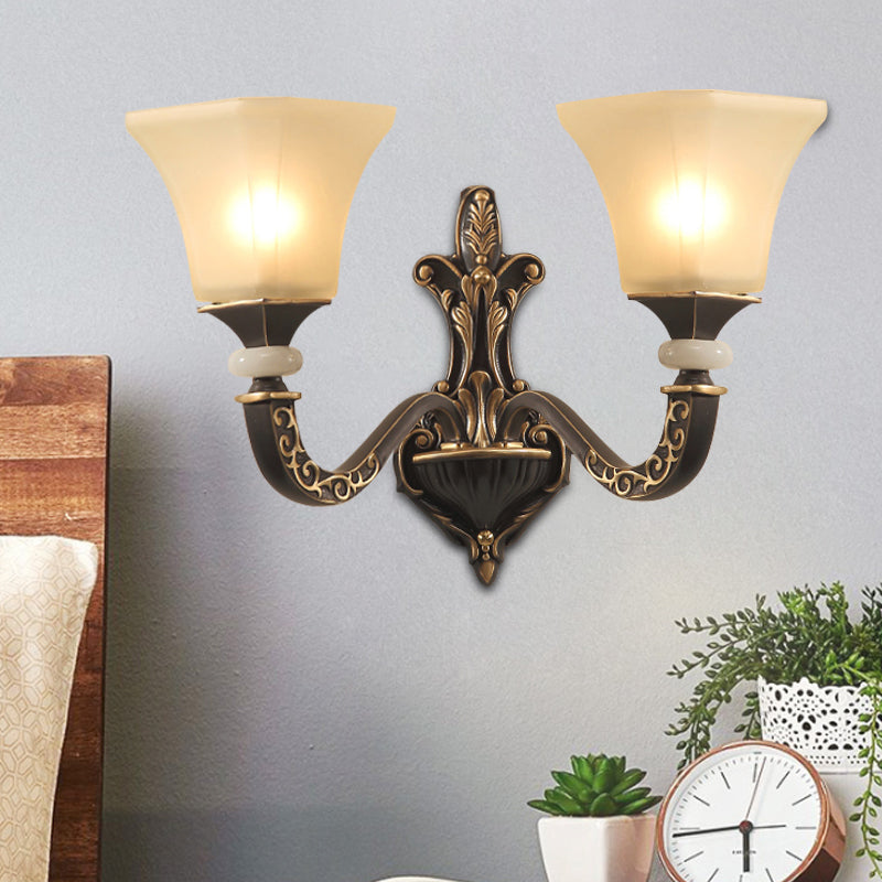 Vivolux | Schwarz 1/2-Glühbirne Wandmontierte Leuchten Retro Milchglas Auslauf Schirm Wandlampe