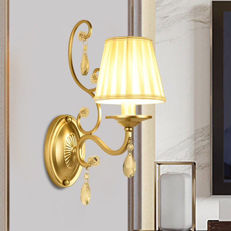 Vivolux | 1 Glühbirne Tapere Wand Sconce Moderne Gold Stoff Wandmontage Licht Fixture für Schlafzimmer