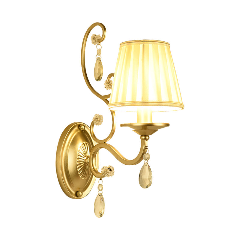 Vivolux | 1 Glühbirne Tapere Wand Sconce Moderne Gold Stoff Wandmontage Licht Fixture für Schlafzimmer