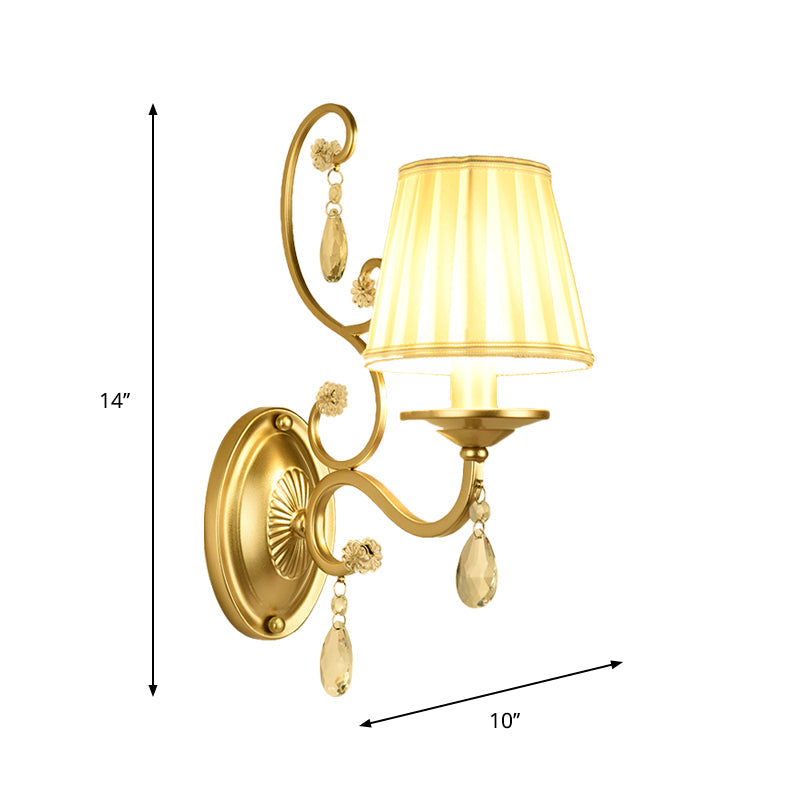 Vivolux | 1 Glühbirne Tapere Wand Sconce Moderne Gold Stoff Wandmontage Licht Fixture für Schlafzimmer
