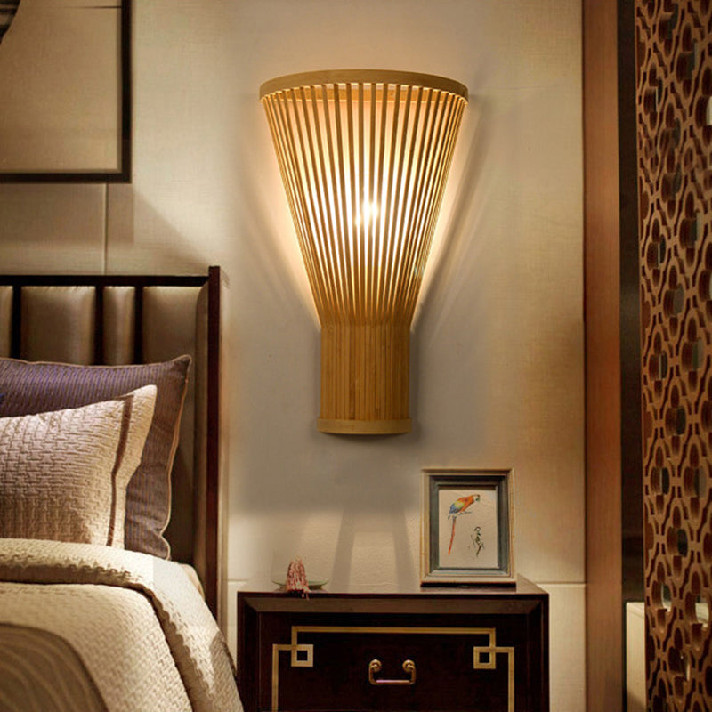 Vivolux | Handgemaakt Bamboe Wandlamp Aziatische Stijl 1-Lamp Beige Wandverlichting voor Bedside