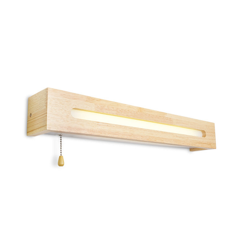 Vivolux | Rechthoekige Vanity Lamp Modern Houten 18"/21.5" Breed 1-Kop Beige Wandlamp met Diffuser en Trekschakelaar