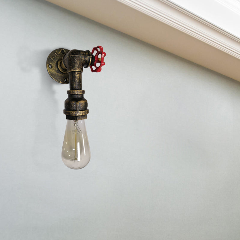 Vivolux | 1 Kop metalen wandverlichting industrieel zwart/antiek messing waterpijp slaapkamer wandlamp met klep