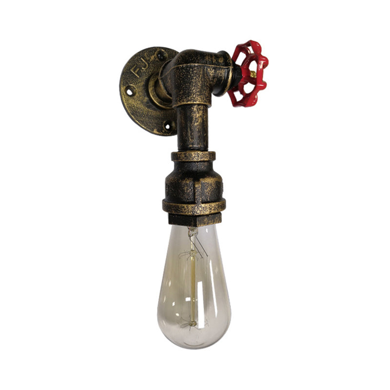 Vivolux | 1 Kop metalen wandverlichting industrieel zwart/antiek messing waterpijp slaapkamer wandlamp met klep