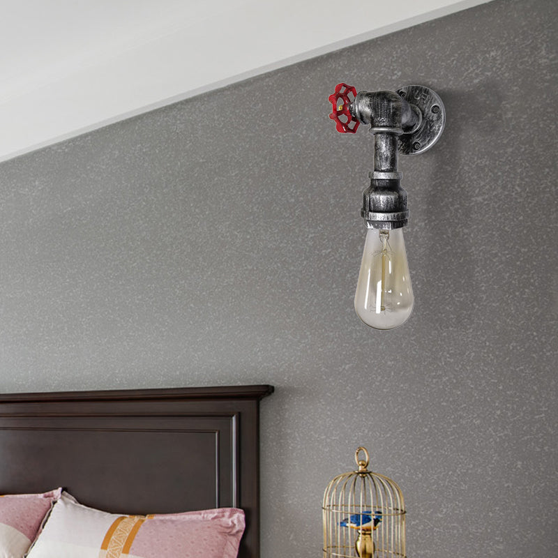 Vivolux | 1 Kop metalen wandverlichting industrieel zwart/antiek messing waterpijp slaapkamer wandlamp met klep