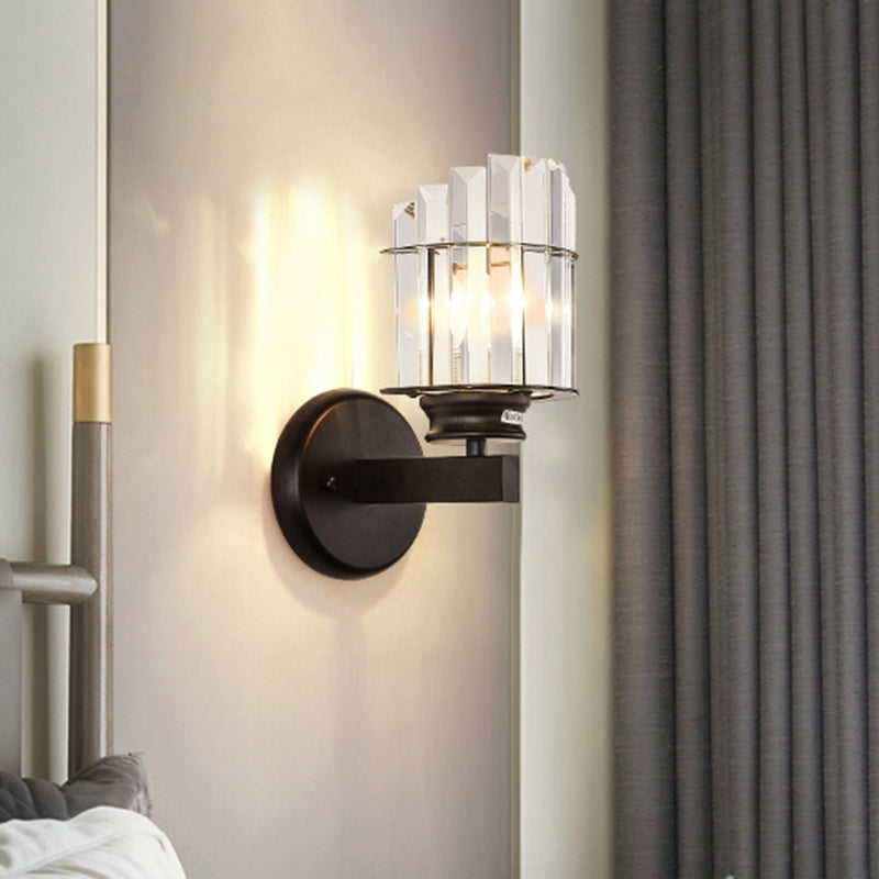 Vivolux | Schwarze Zylinderglas-Wandleuchte Traditionell Kristall 1 Glühbirne Wohnzimmer Wandlampe