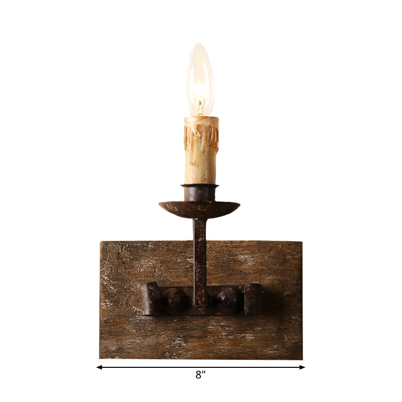 Vivolux | Rustieke Stijl Kandelaar Wandlamp 1/2/3-Licht Metaal Wandmontage Lamp in Bruin met Rectangle Houten Achterplaat