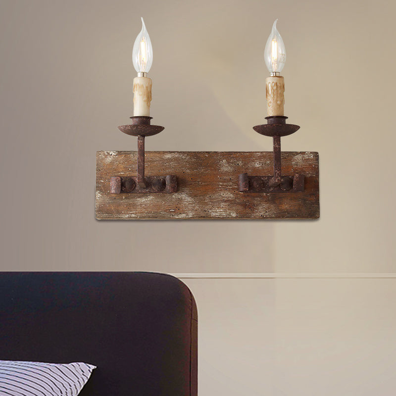 Vivolux | Rustieke Stijl Kandelaar Wandlamp 1/2/3-Licht Metaal Wandmontage Lamp in Bruin met Rectangle Houten Achterplaat