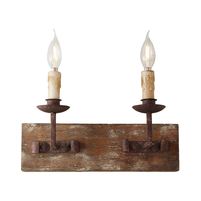Vivolux | Rustieke Stijl Kandelaar Wandlamp 1/2/3-Licht Metaal Wandmontage Lamp in Bruin met Rectangle Houten Achterplaat