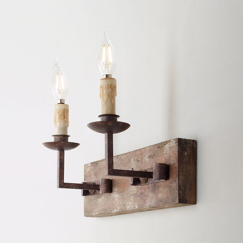 Vivolux | Rustieke Stijl Kandelaar Wandlamp 1/2/3-Licht Metaal Wandmontage Lamp in Bruin met Rectangle Houten Achterplaat