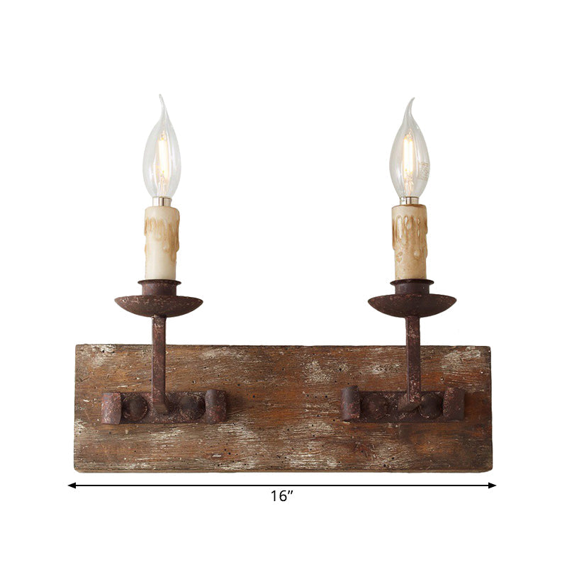 Vivolux | Rustieke Stijl Kandelaar Wandlamp 1/2/3-Licht Metaal Wandmontage Lamp in Bruin met Rectangle Houten Achterplaat