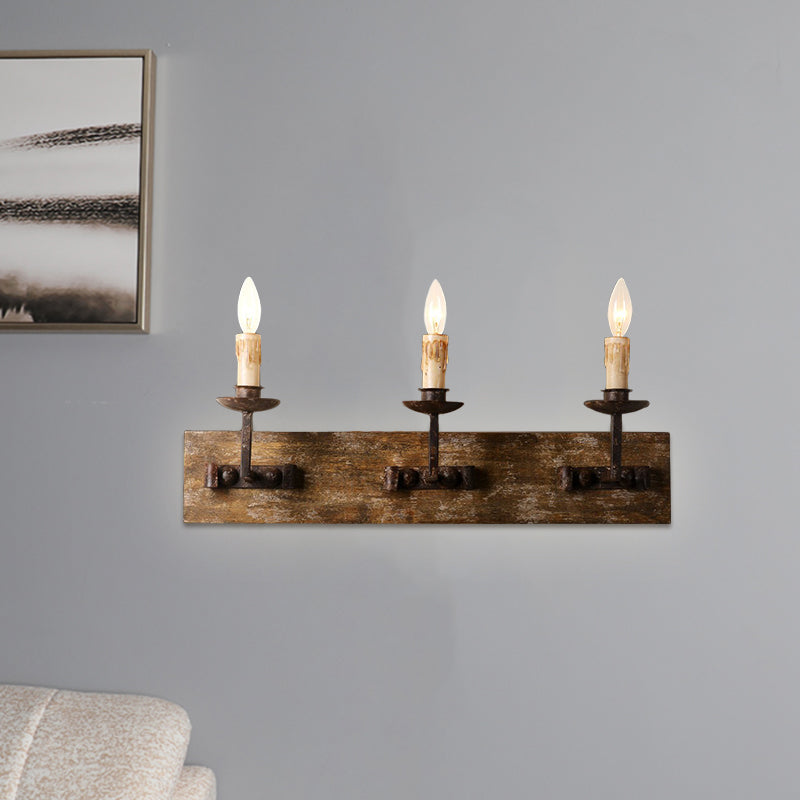 Vivolux | Rustieke Stijl Kandelaar Wandlamp 1/2/3-Licht Metaal Wandmontage Lamp in Bruin met Rectangle Houten Achterplaat