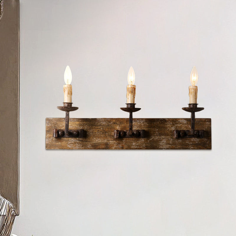 Vivolux | Rustieke Stijl Kandelaar Wandlamp 1/2/3-Licht Metaal Wandmontage Lamp in Bruin met Rectangle Houten Achterplaat