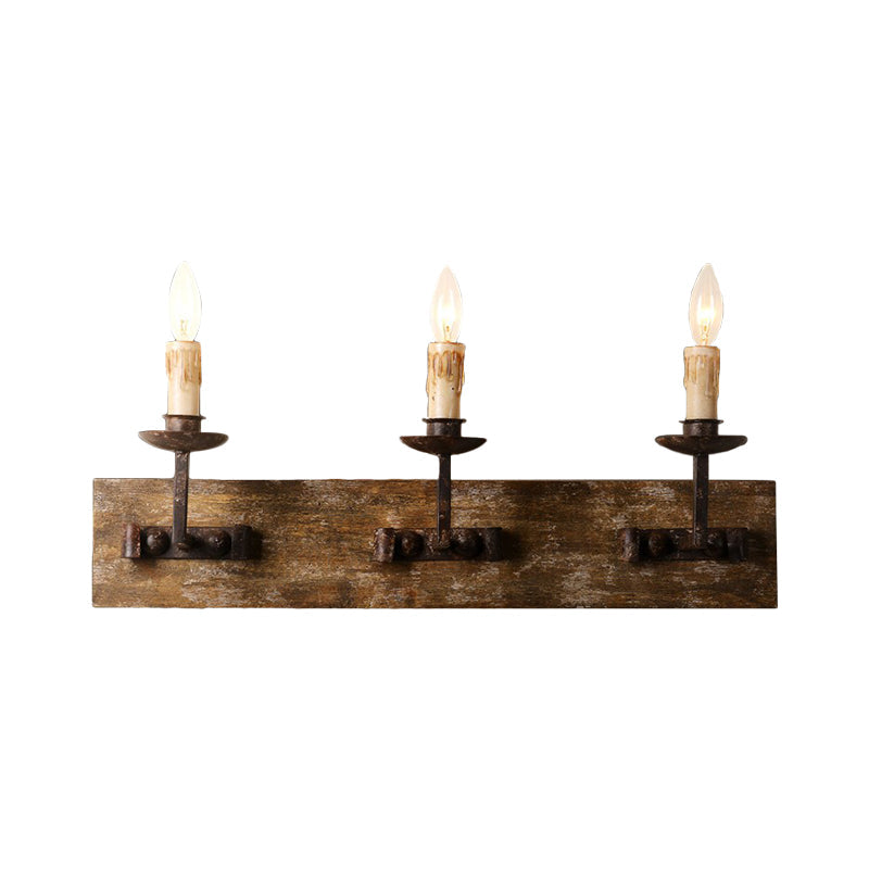Vivolux | Rustieke Stijl Kandelaar Wandlamp 1/2/3-Licht Metaal Wandmontage Lamp in Bruin met Rectangle Houten Achterplaat