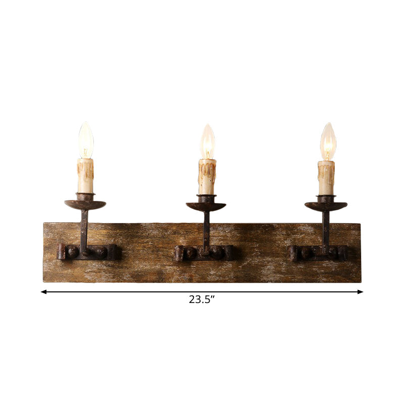 Vivolux | Rustieke Stijl Kandelaar Wandlamp 1/2/3-Licht Metaal Wandmontage Lamp in Bruin met Rectangle Houten Achterplaat