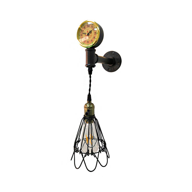 Vivolux | 1 Glühbirne Metall Wandlampe Bauernhaus Gealtertes Messing/schwarzer Drahtrahmen Flur Wandleuchte mit Messgerät