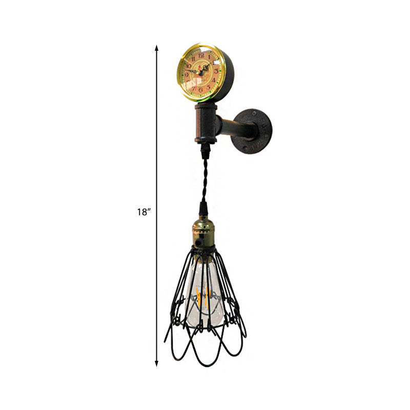 Vivolux | 1 Glühbirne Metall Wandlampe Bauernhaus Gealtertes Messing/schwarzer Drahtrahmen Flur Wandleuchte mit Messgerät