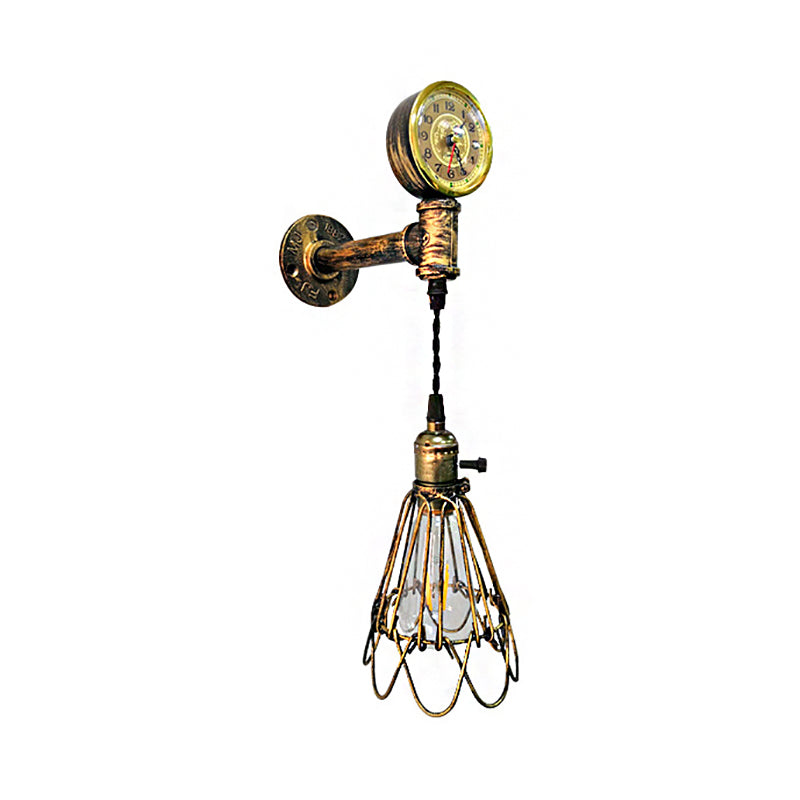 Vivolux | 1 Glühbirne Metall Wandlampe Bauernhaus Gealtertes Messing/schwarzer Drahtrahmen Flur Wandleuchte mit Messgerät