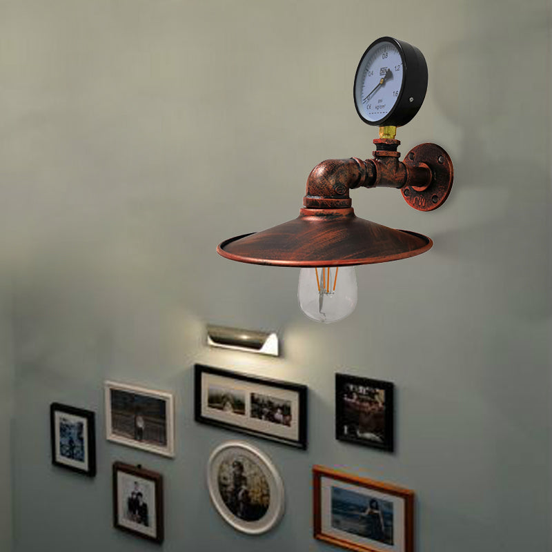 Vivolux | 1 Glühbirne Flared Wandbeleuchtung mit Gauge Deco Vintage Industrie Schwarz/Wetterschutz Kupfer Metallisch Sconce Lampe