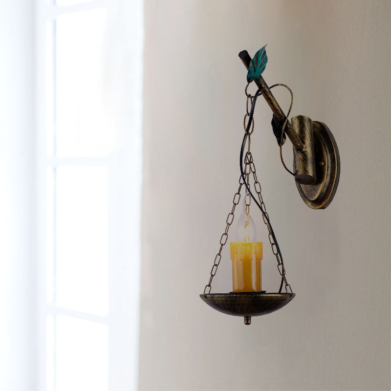Vivolux | Rustic Loft Kaars Wandlamp Metaal 1 Licht Keuken Wandverlichting in Verouderd Messing