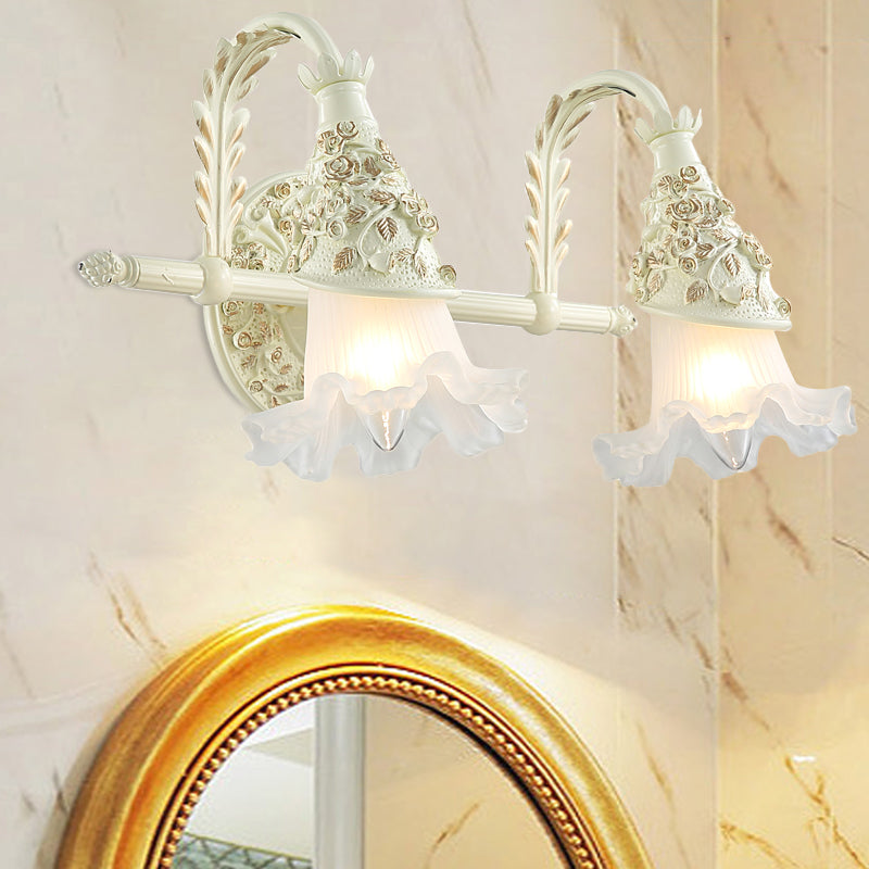 Vivolux | Rüsch Bad Waschtisch Wandlampe Antikes Mattschlanglas 1/2/3-Birne Weiße Wandmontage Lichtarmatur