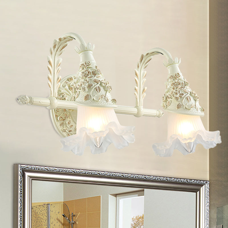 Vivolux | Rüsch Bad Waschtisch Wandlampe Antikes Mattschlanglas 1/2/3-Birne Weiße Wandmontage Lichtarmatur