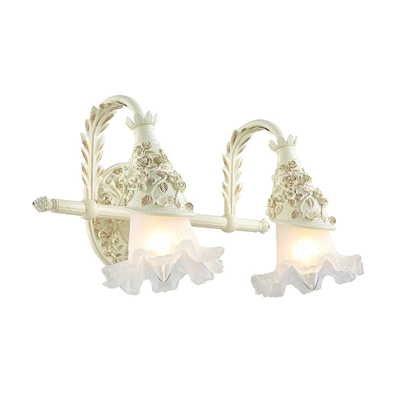 Vivolux | Rüsch Bad Waschtisch Wandlampe Antikes Mattschlanglas 1/2/3-Birne Weiße Wandmontage Lichtarmatur