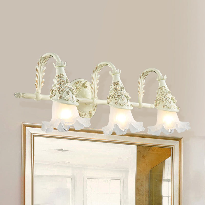Vivolux | Rüsch Bad Waschtisch Wandlampe Antikes Mattschlanglas 1/2/3-Birne Weiße Wandmontage Lichtarmatur