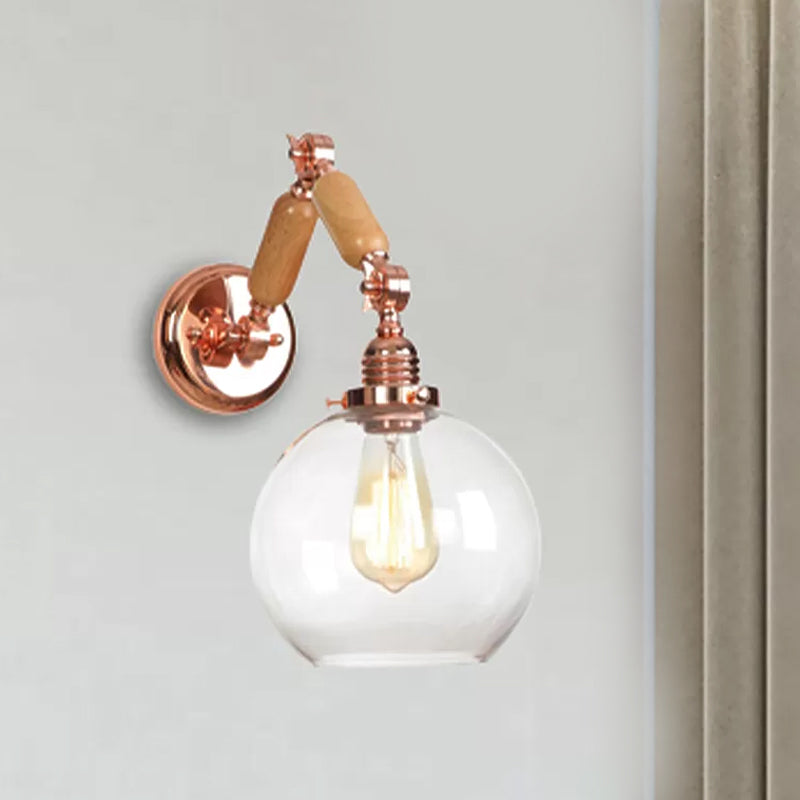 Vivolux | 1 Glühbirne Globe Wandmontierte Lichtarmatur Rustikales Roségold Klares Glas Beleuchtung mit Ausziehbarem Arm