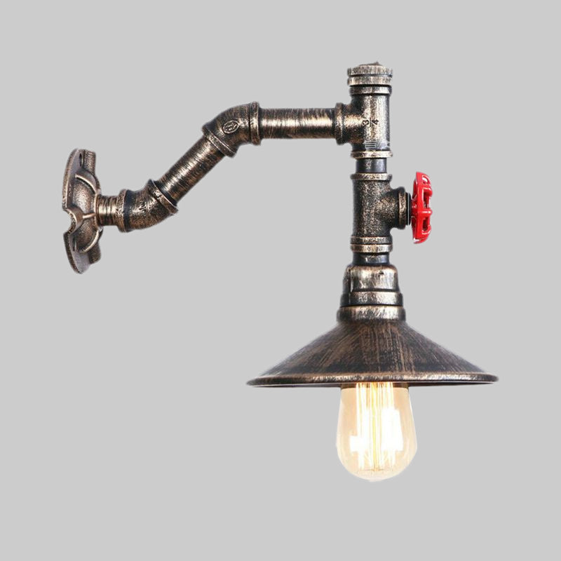 Vivolux | 1 Glühbirne konische Wandmontage Leuchte rustikaler Stil antik bronze Metall Wandbeleuchtung mit Rohrleitungen