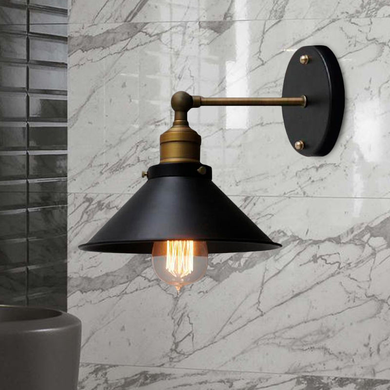 Vivolux | 1 Kopf Metall Wandmontierte Lampe Vintage Stil Schwarze Oberfläche Kegelförmige Flur Wandleuchte Beleuchtung