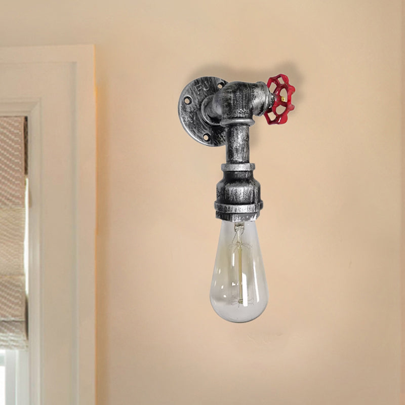 Vivolux | 1 Kop metalen wandverlichting industrieel zwart/antiek messing waterpijp slaapkamer wandlamp met klep