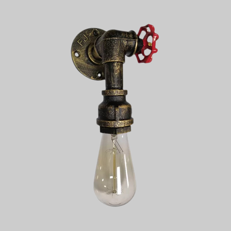 Vivolux | 1 Kop metalen wandverlichting industrieel zwart/antiek messing waterpijp slaapkamer wandlamp met klep
