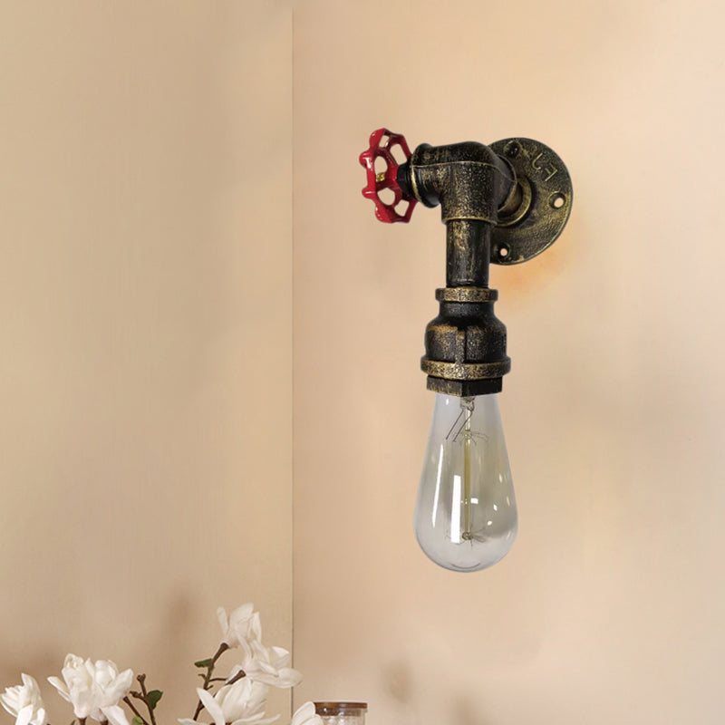 Vivolux | 1 Kop metalen wandverlichting industrieel zwart/antiek messing waterpijp slaapkamer wandlamp met klep