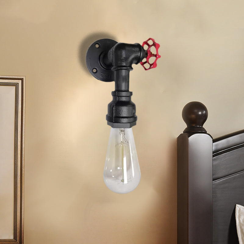 Vivolux | 1 Kop metalen wandverlichting industrieel zwart/antiek messing waterpijp slaapkamer wandlamp met klep